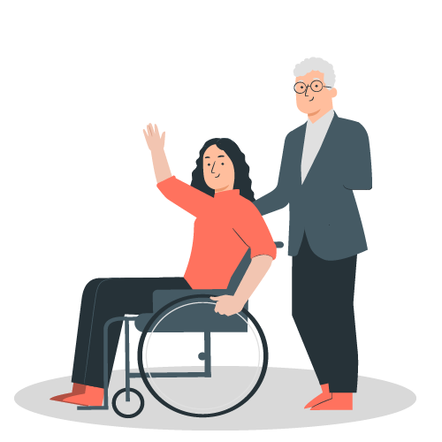 imagen de mujer en silla de ruedas con hombre felices