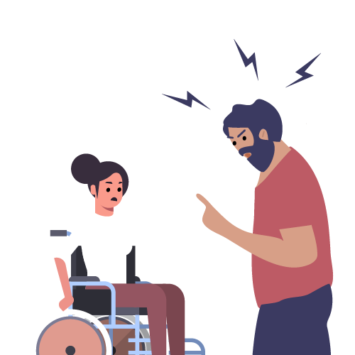 hombre gritando a mujer en silla de ruedas
