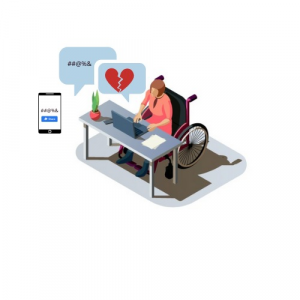 Mujer usuaria de silla de ruedas trabajando en su computadora, recibe un mensaje que le rompe el corazón.