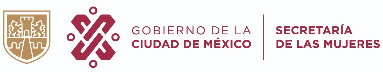 Logo de la Secretaría de las Mujeres de la CDMX. A la izquierda el escudo de la Ciudad de México (símbolo heráldico) y a la derecha un símbolo en forma de X que representa un punto de encuentro, cruce de caminos.